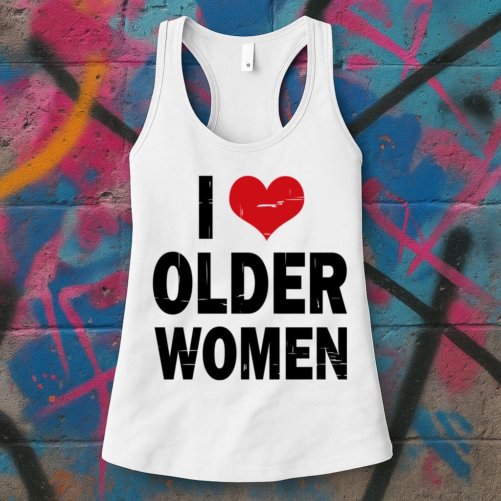 I Love Older Women I Heart Older Women Funny Sarcastic Humor Womens Tank Top