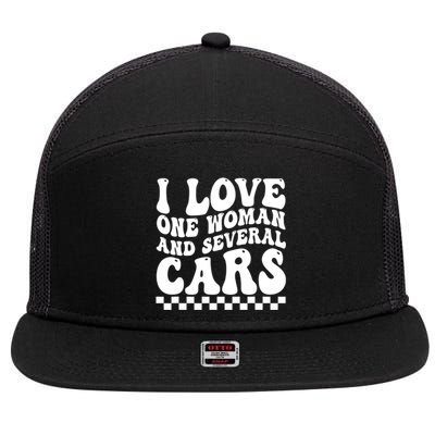 I Love One Woman And Several Cars Funny Car Lover 7 Panel Mesh Trucker Snapback Hat