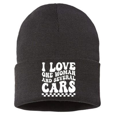 I Love One Woman And Several Cars Funny Car Lover Sustainable Knit Beanie