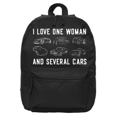 I Love One Woman And Several Cars Funny Car Guy Car Lover 16 in Basic Backpack