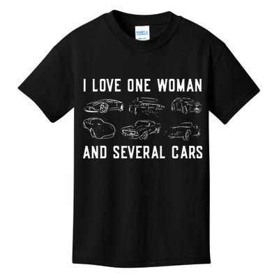 I Love One Woman And Several Cars Funny Car Guy Car Lover Kids T-Shirt