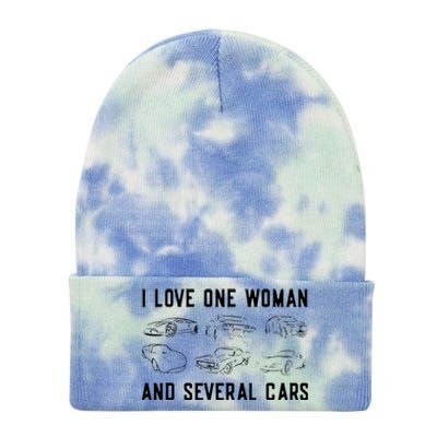 I Love One Woman And Several Cars Funny Car Guy Car Lover Tie Dye 12in Knit Beanie