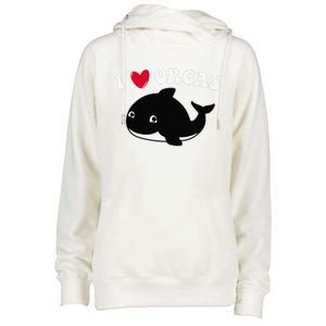 I LOVE ORCAS Heart Cute Baby Killer Whale Womens Funnel Neck Pullover Hood