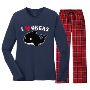 I LOVE ORCAS Heart Cute Baby Killer Whale Women's Long Sleeve Flannel Pajama Set 