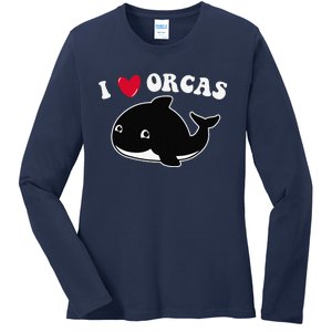 I LOVE ORCAS Heart Cute Baby Killer Whale Ladies Long Sleeve Shirt