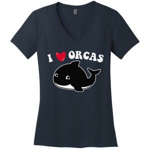 I LOVE ORCAS Heart Cute Baby Killer Whale Women's V-Neck T-Shirt