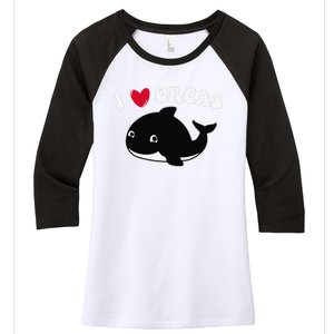 I LOVE ORCAS Heart Cute Baby Killer Whale Women's Tri-Blend 3/4-Sleeve Raglan Shirt