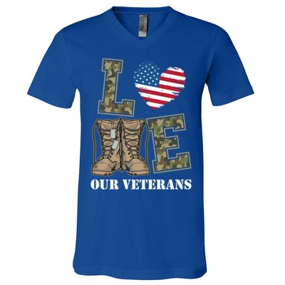 I Love Our American Military Veterans Gift V-Neck T-Shirt