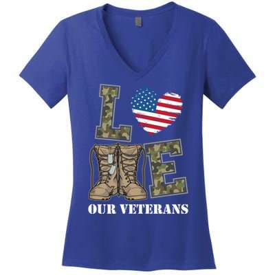 I Love Our American Military Veterans Gift Women's V-Neck T-Shirt