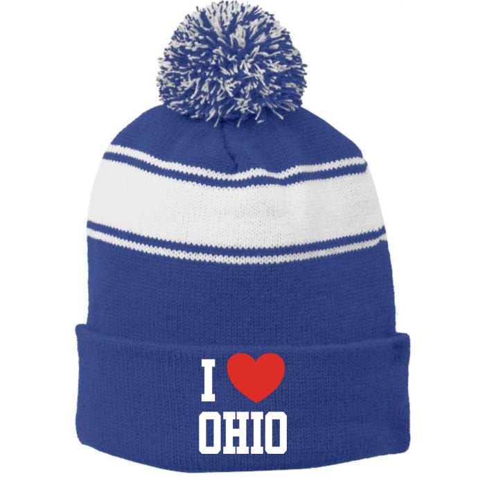 I Love Ohio Loveheart Usa State Cool Gift Stripe Pom Pom Beanie