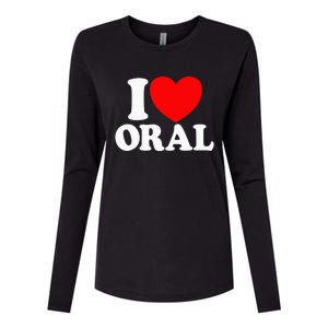 I Love Oral Red Heart Funny Adult Dirty Humor Womens Cotton Relaxed Long Sleeve T-Shirt