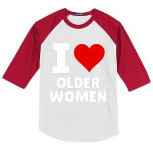 I Love Older Women I Heart Older Women Funny Sarcastic Humor Kids Colorblock Raglan Jersey