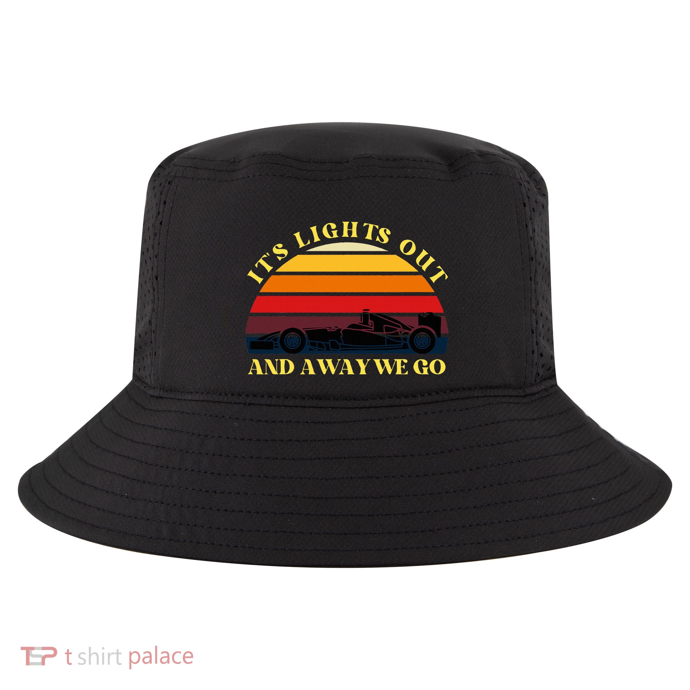 Its Lights Out And Away We Go Retro Sunset Formula Racing Cool Comfort Performance Bucket Hat