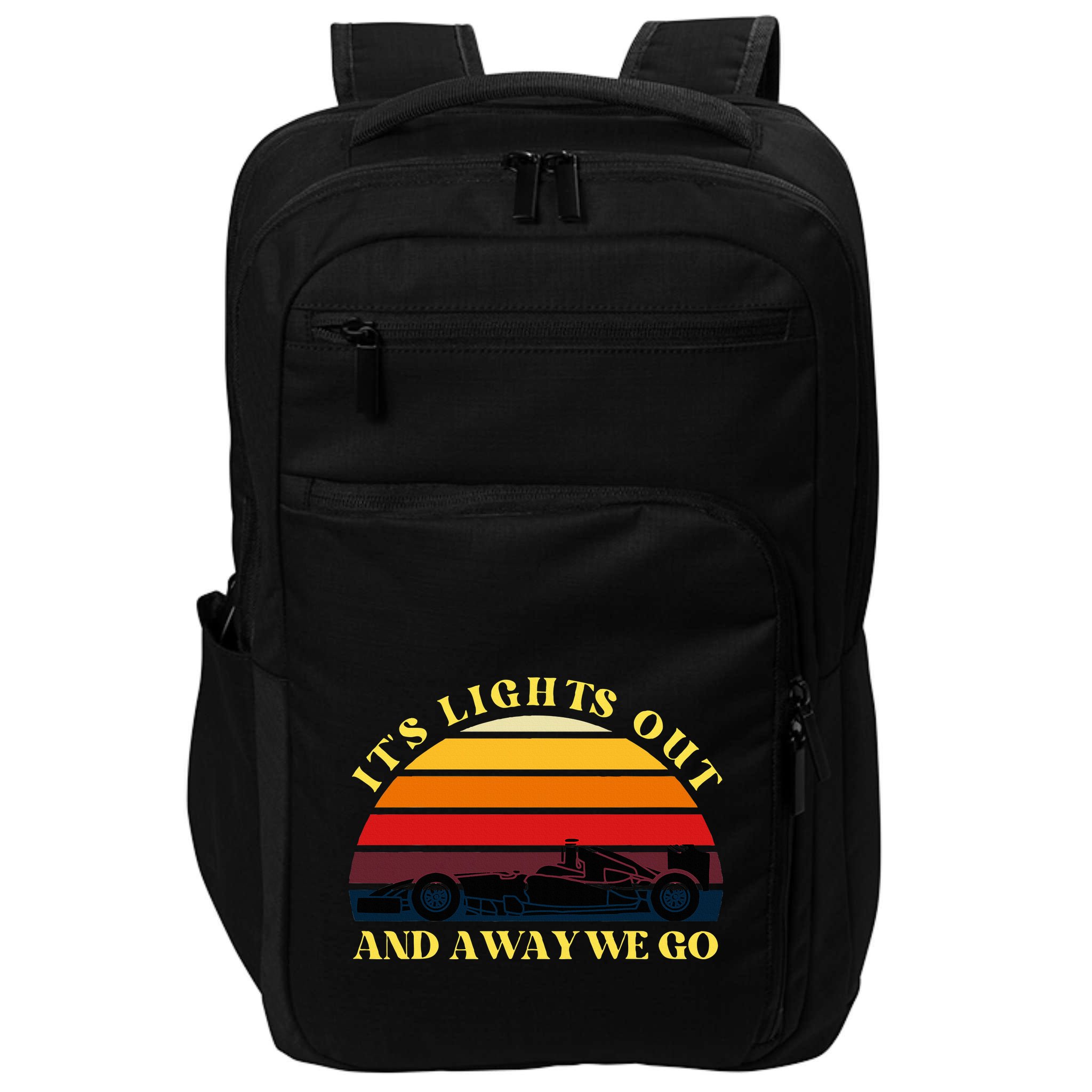 Its Lights Out And Away We Go Retro Sunset Formula Racing Impact Tech Backpack