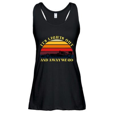 Its Lights Out And Away We Go Retro Sunset Formula Racing Ladies Essential Flowy Tank