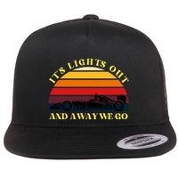 Its Lights Out And Away We Go Retro Sunset Formula Racing Flat Bill Trucker Hat