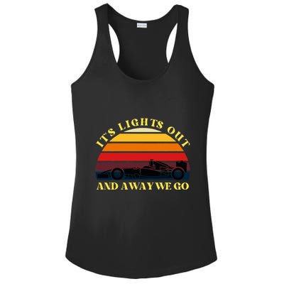 Its Lights Out And Away We Go Retro Sunset Formula Racing Ladies PosiCharge Competitor Racerback Tank