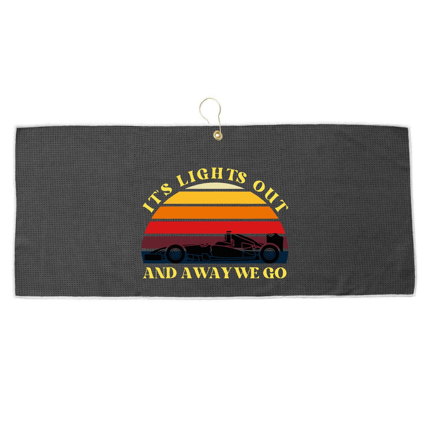 Its Lights Out And Away We Go Retro Sunset Formula Racing Large Microfiber Waffle Golf Towel