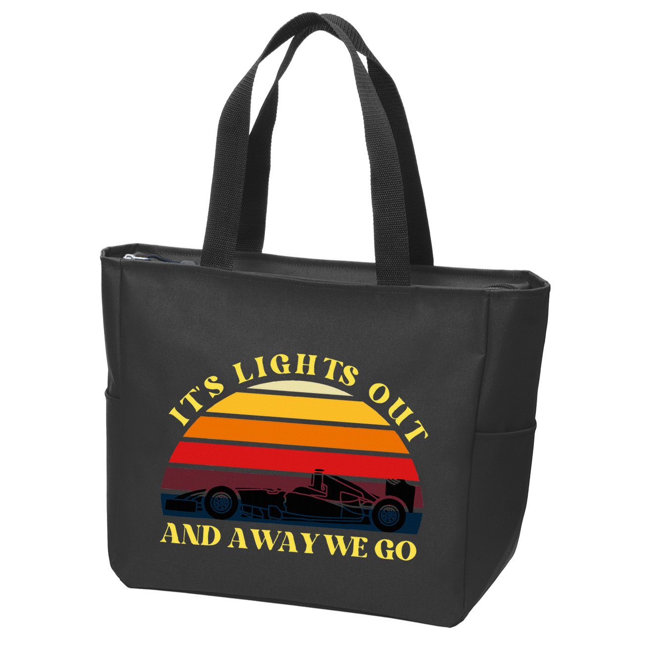Its Lights Out And Away We Go Retro Sunset Formula Racing Zip Tote Bag