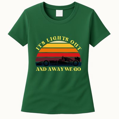 Its Lights Out And Away We Go Retro Sunset Formula Racing Womens T-Shirt