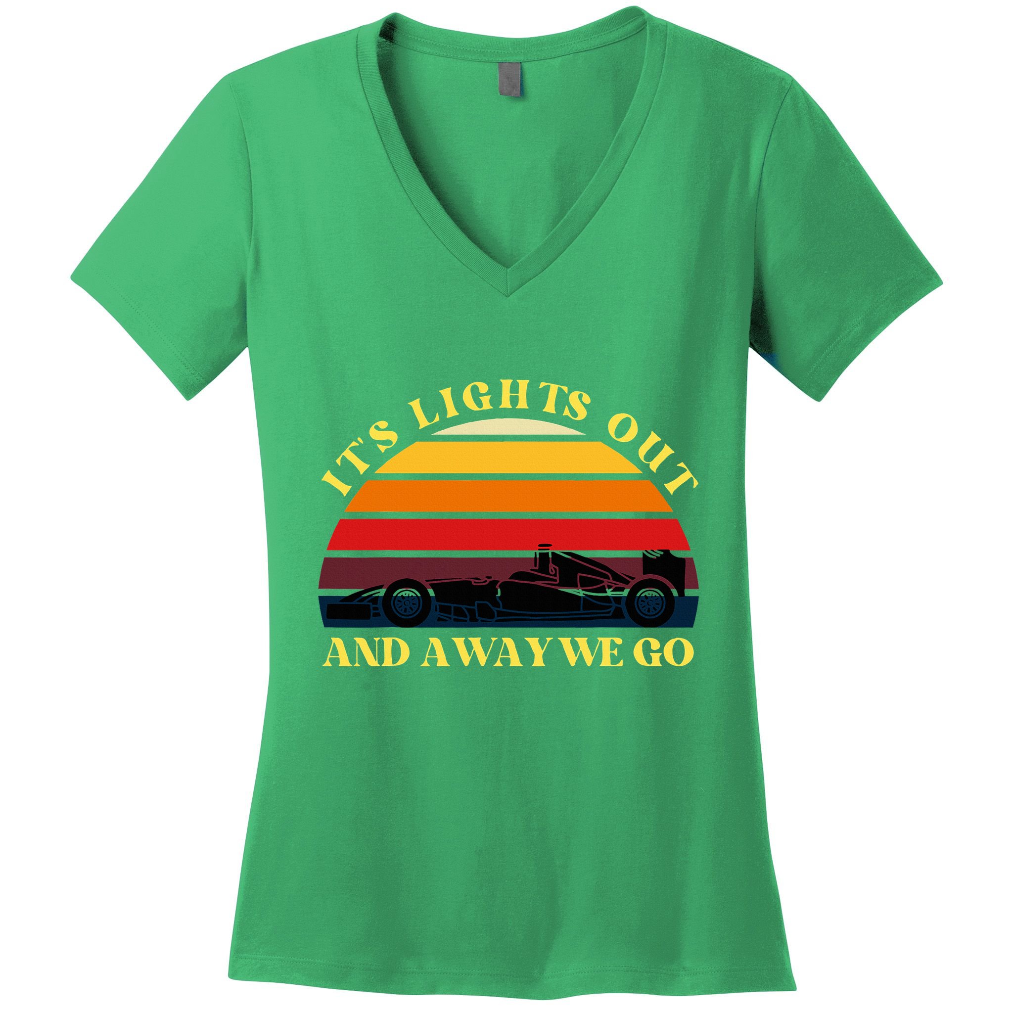 Its Lights Out And Away We Go Retro Sunset Formula Racing Women's V-Neck T-Shirt