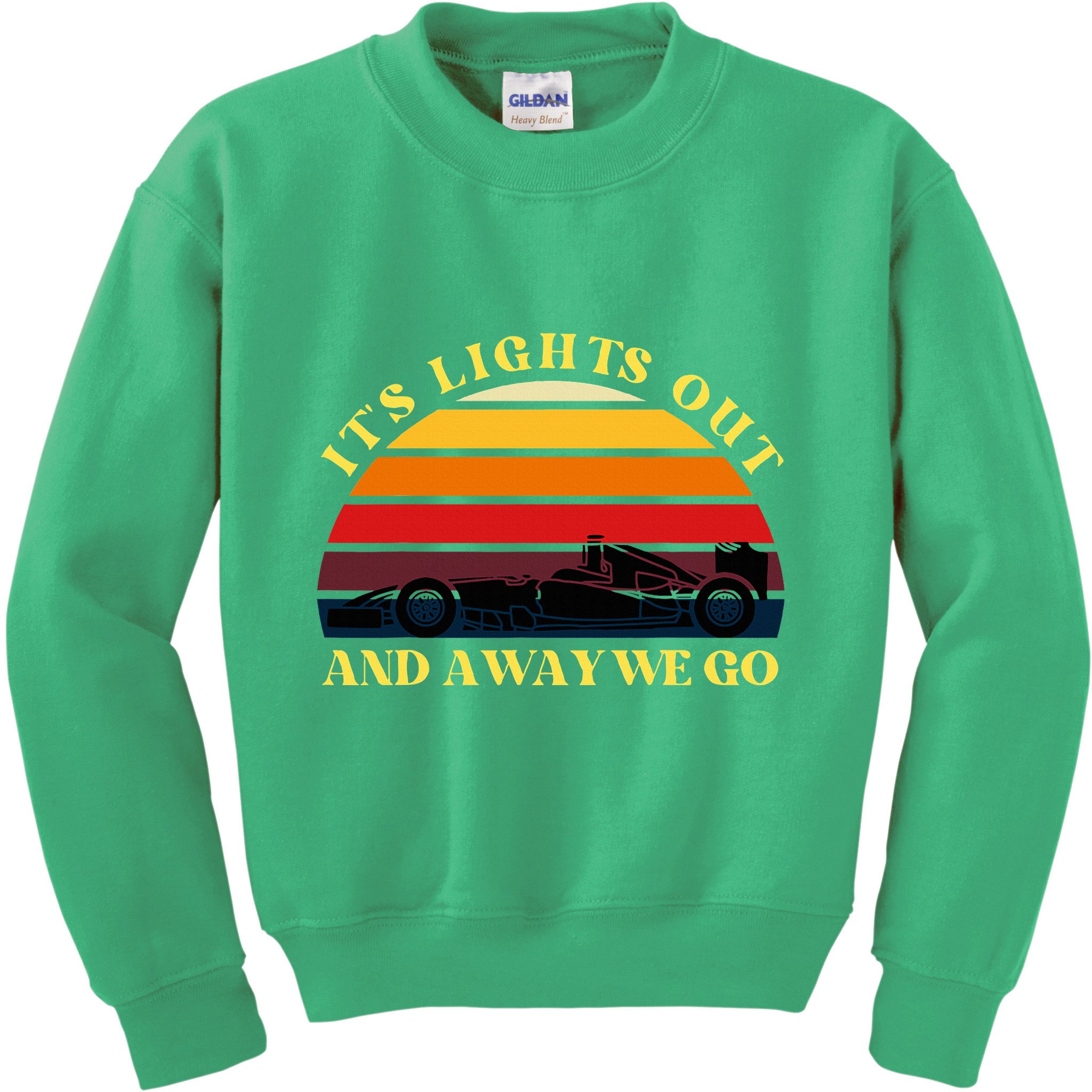 Its Lights Out And Away We Go Retro Sunset Formula Racing Kids Sweatshirt