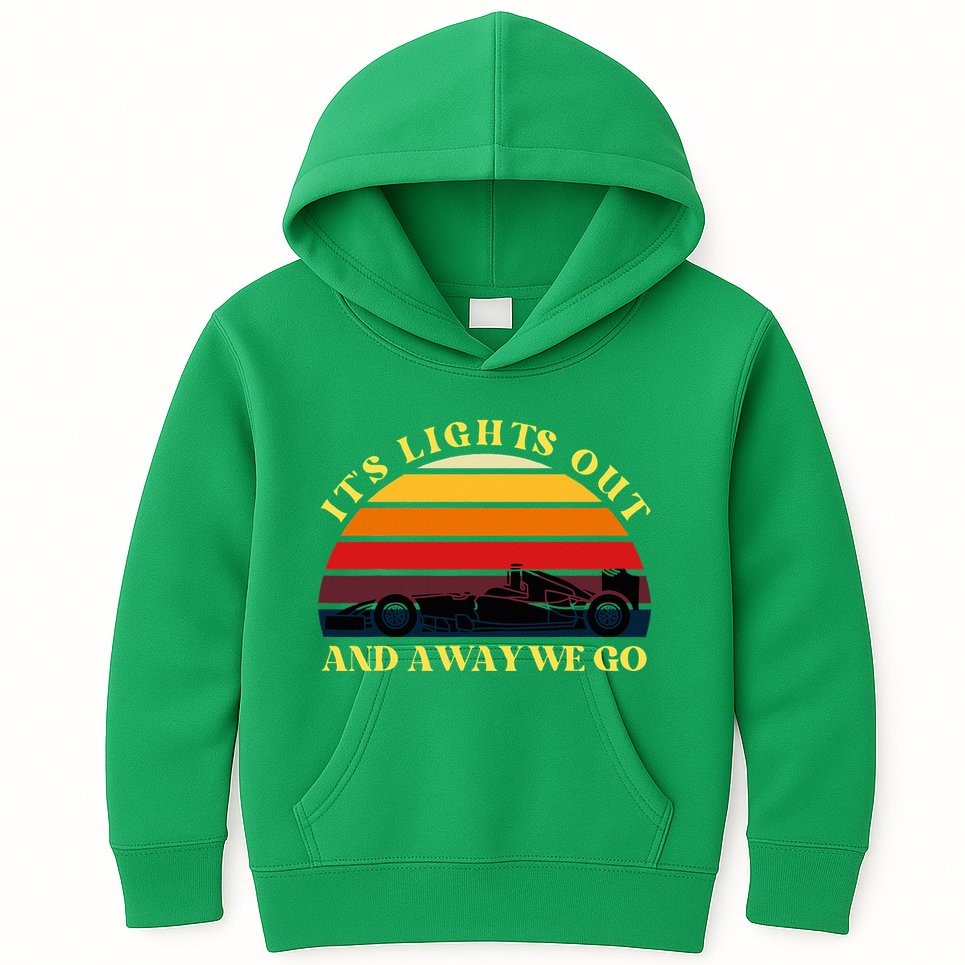 Its Lights Out And Away We Go Retro Sunset Formula Racing Kids Hoodie