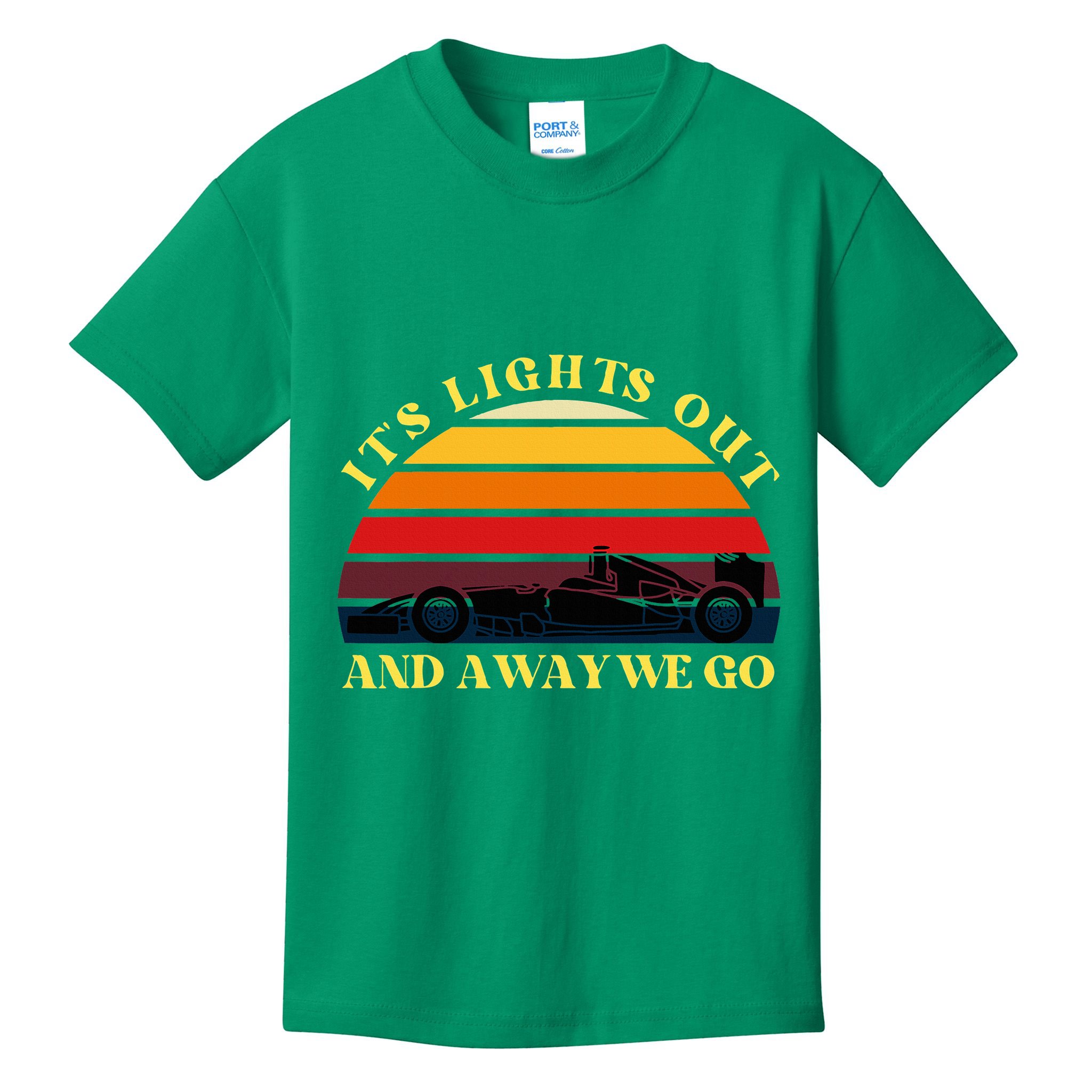 Its Lights Out And Away We Go Retro Sunset Formula Racing Kids T-Shirt