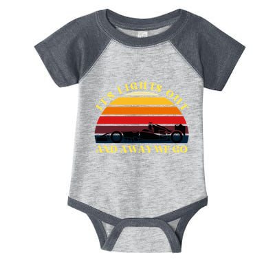 Its Lights Out And Away We Go Retro Sunset Formula Racing Infant Baby Jersey Bodysuit