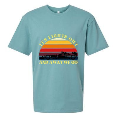 Its Lights Out And Away We Go Retro Sunset Formula Racing Sueded Cloud Jersey T-Shirt