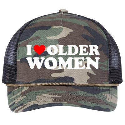 I Love Older Women I Heart Older Women Funny Valentines Day Retro Rope Trucker Hat Cap