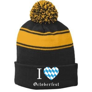 I Love Octoberfest Stripe Pom Pom Beanie