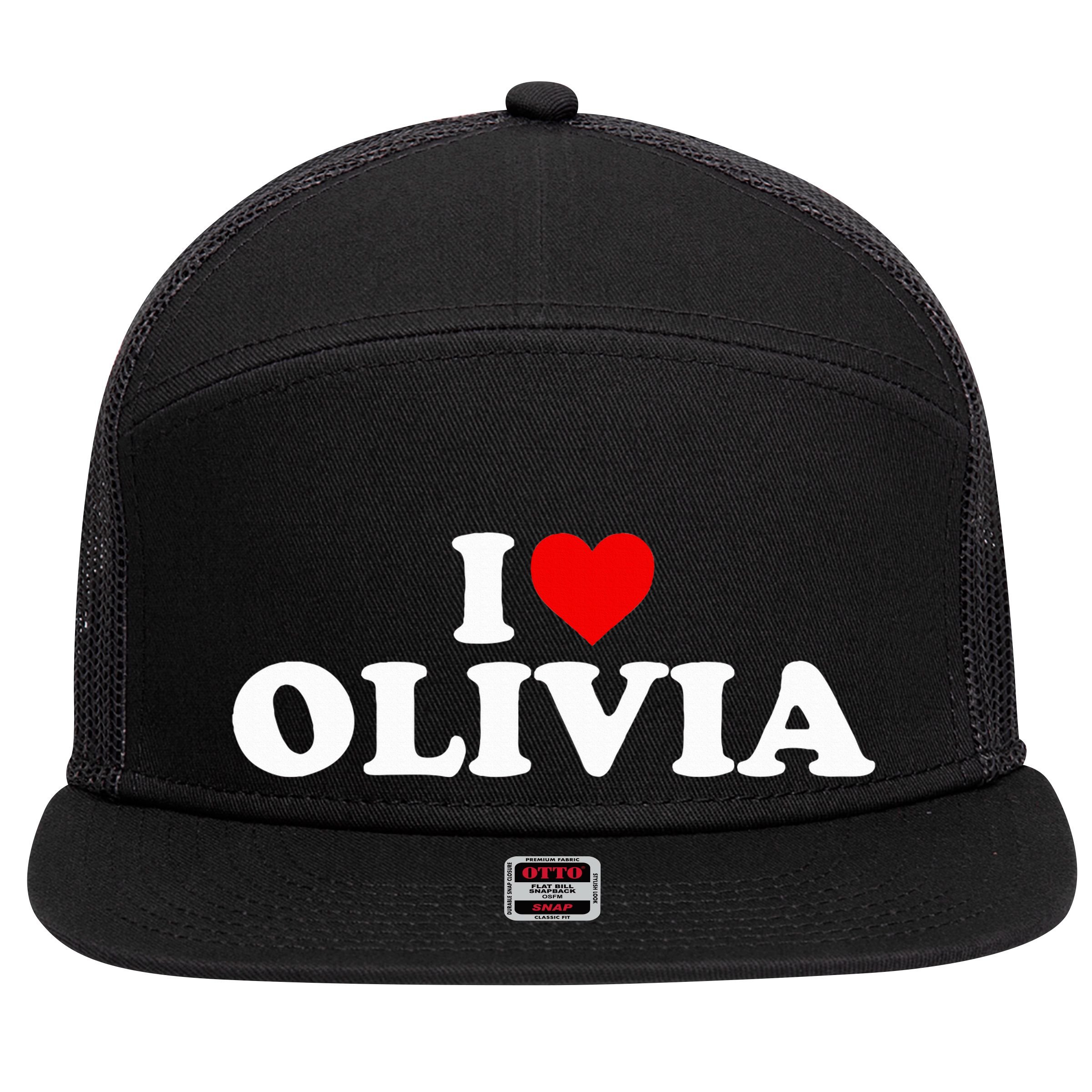 I Love Olivia - Heart  7 Panel Mesh Trucker Snapback Hat