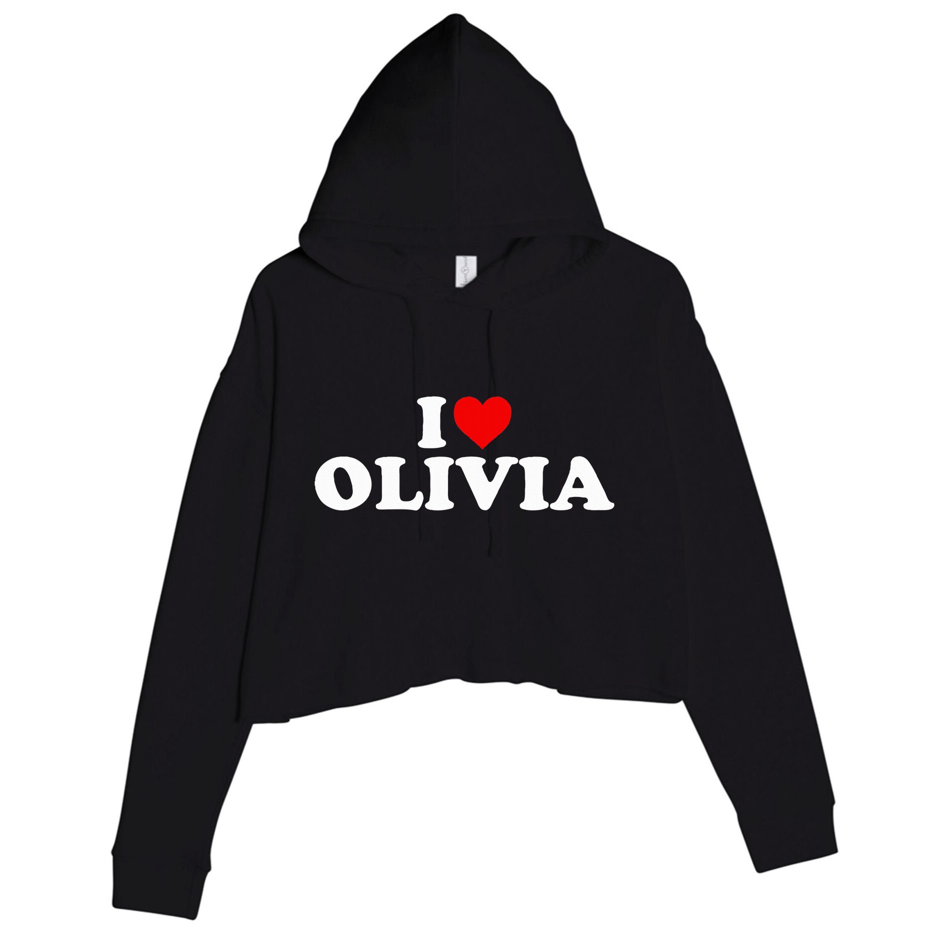 I Love Olivia - Heart  Crop Fleece Hoodie