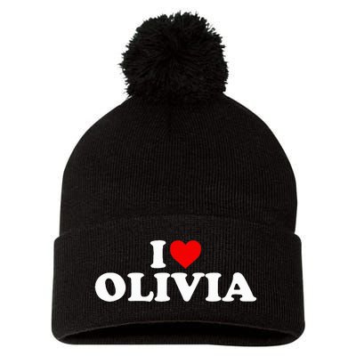 I Love Olivia - Heart  Pom Pom 12in Knit Beanie