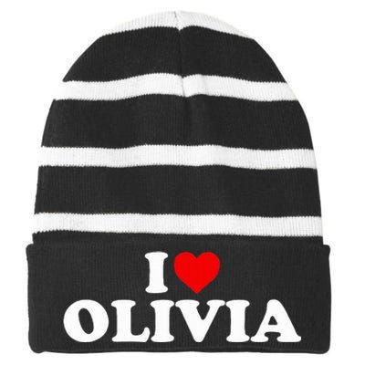 I Love Olivia - Heart  Striped Beanie with Solid Band