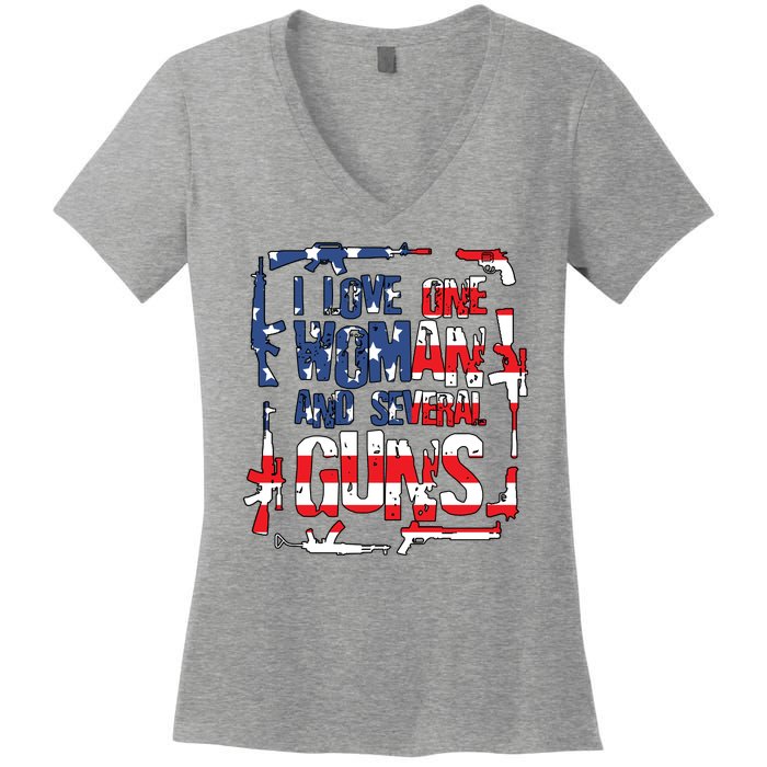 I Love One Woman And Several Guns Women's V-Neck T-Shirt