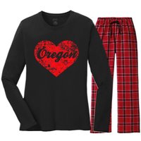 I Love Oregon Heart State Pride West Coast Women's Long Sleeve Flannel Pajama Set 