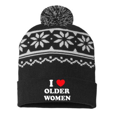 I Love Older Women Heart Hot Moms USA-Made Snowflake Beanie