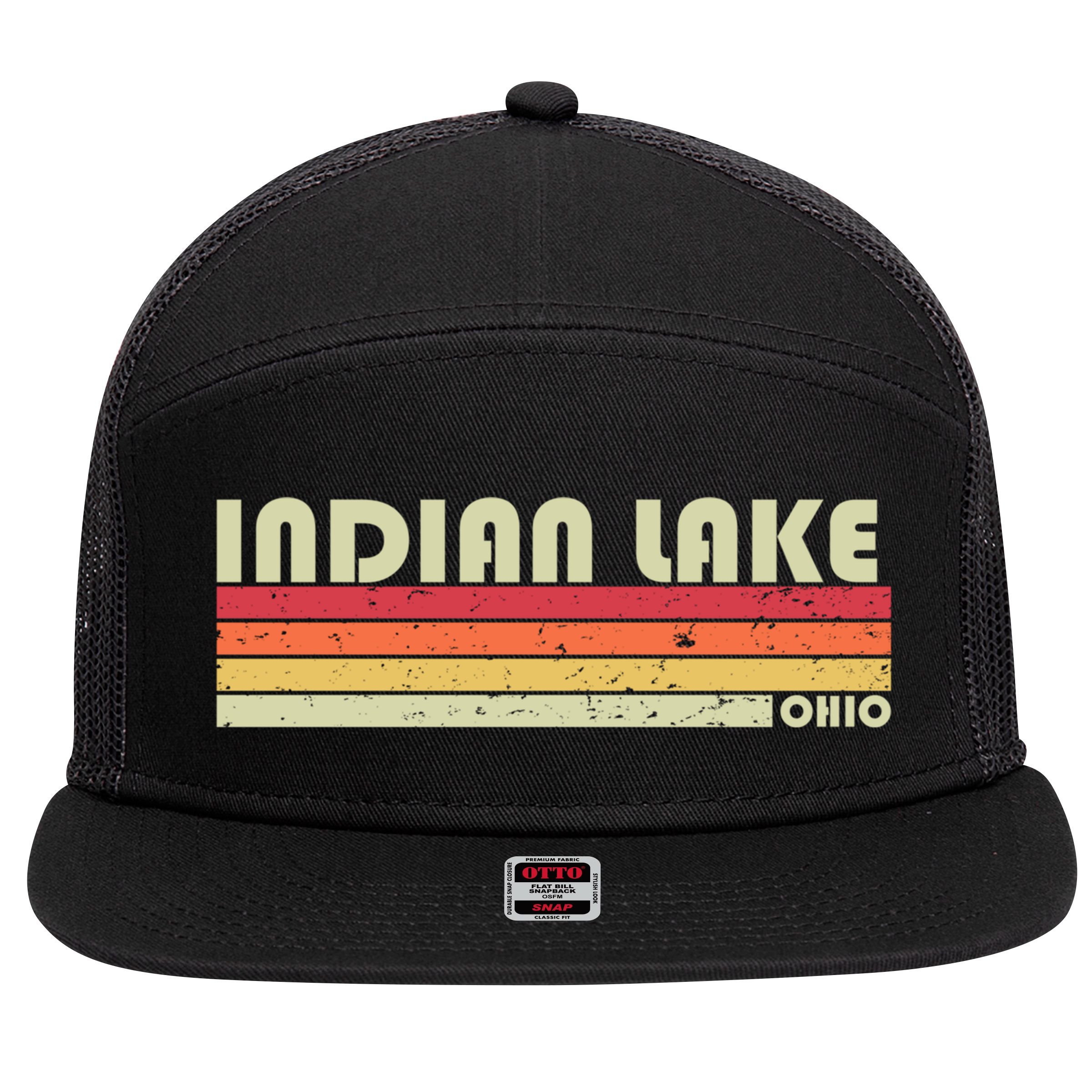 Indian Lake Ohio Funny Fishing Camping Summer Gift 7 Panel Mesh Trucker Snapback Hat