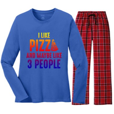 I Like Pizza And Maybe Like 3 People Introvert Cool Gift Women's Long Sleeve Flannel Pajama Set 