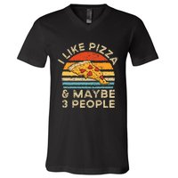 I Like Pizza And Maybe 3 People Retro V-Neck T-Shirt