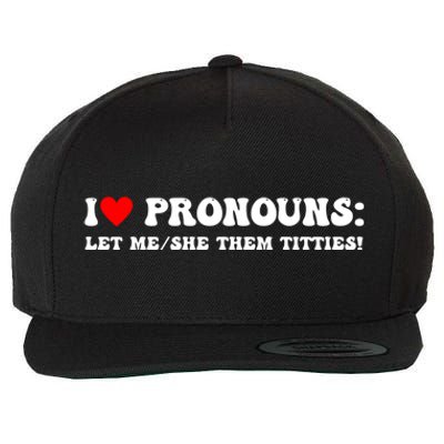 I Love Pronouns Let Me She/Them Titties Funny Saying Wool Snapback Cap