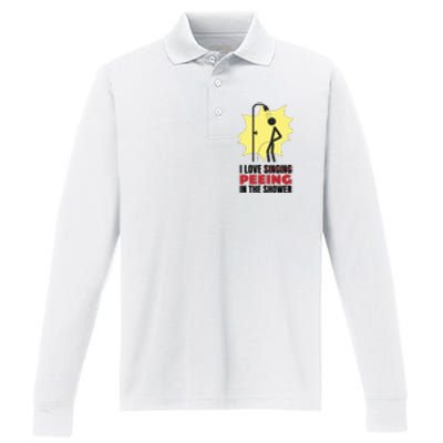 I Love Peeing In The Shower Funny Singing Performance Long Sleeve Polo