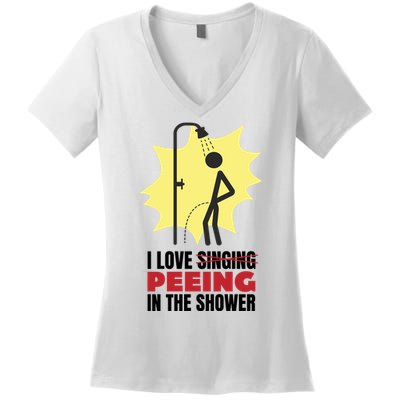 I Love Peeing In The Shower Funny Singing Women's V-Neck T-Shirt