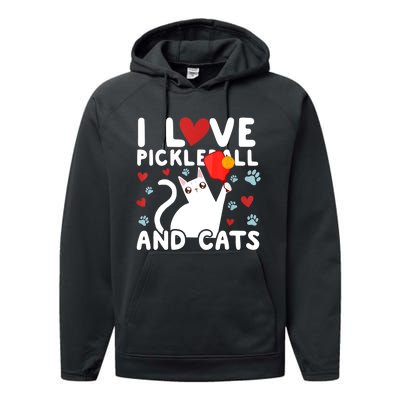 I Love Pickleball & Cats White Cat Fitness Workout Gift TShirt Performance Fleece Hoodie