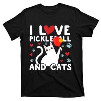 I Love Pickleball & Cats White Cat Fitness Workout Gift TShirt T-Shirt