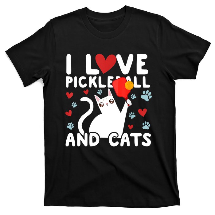 I Love Pickleball & Cats White Cat Fitness Workout Gift TShirt T-Shirt