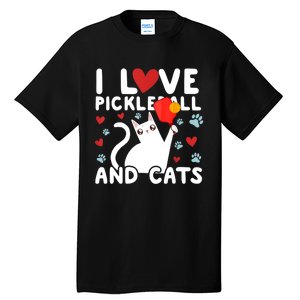 I Love Pickleball & Cats White Cat Fitness Workout Gift TShirt Tall T-Shirt