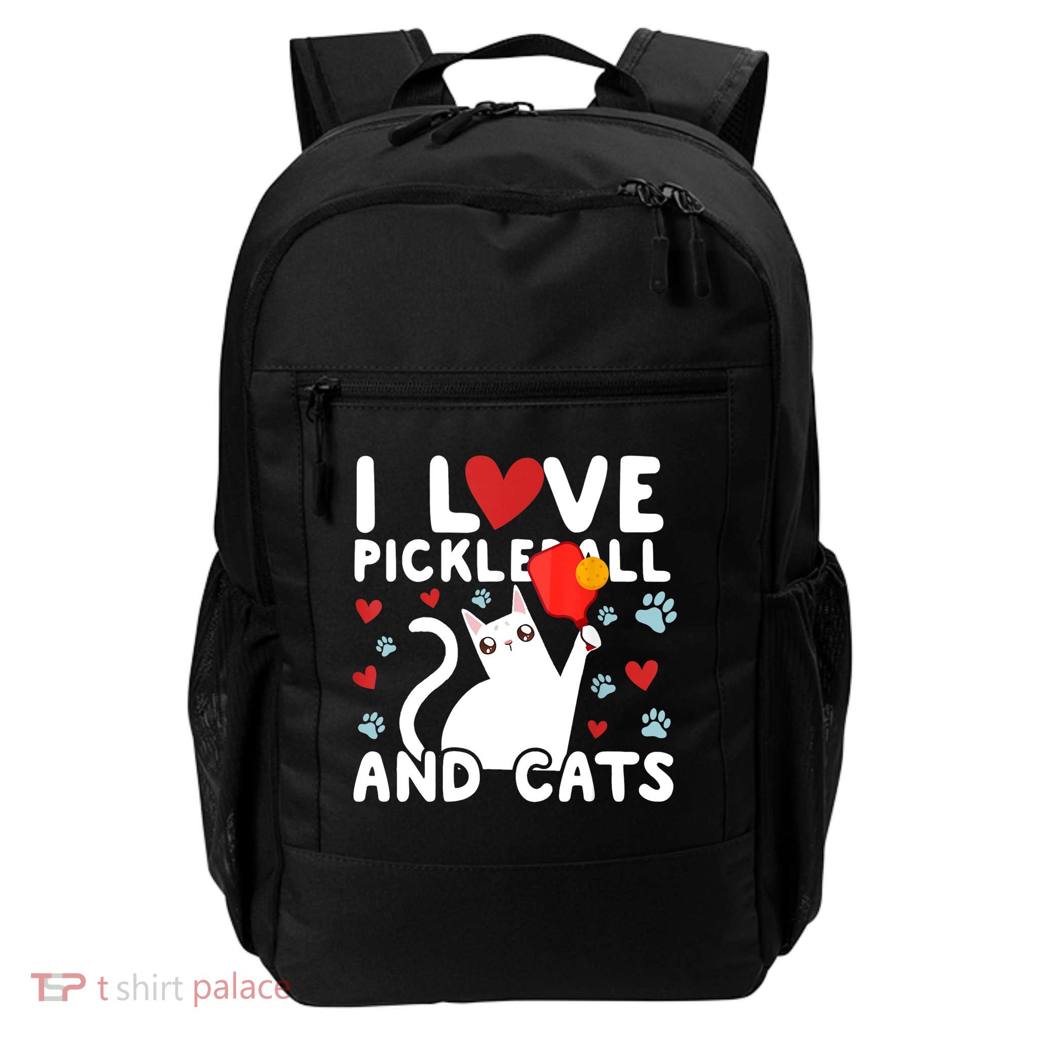 I Love Pickleball & Cats White Cat Fitness Workout Gift TShirt Backpack